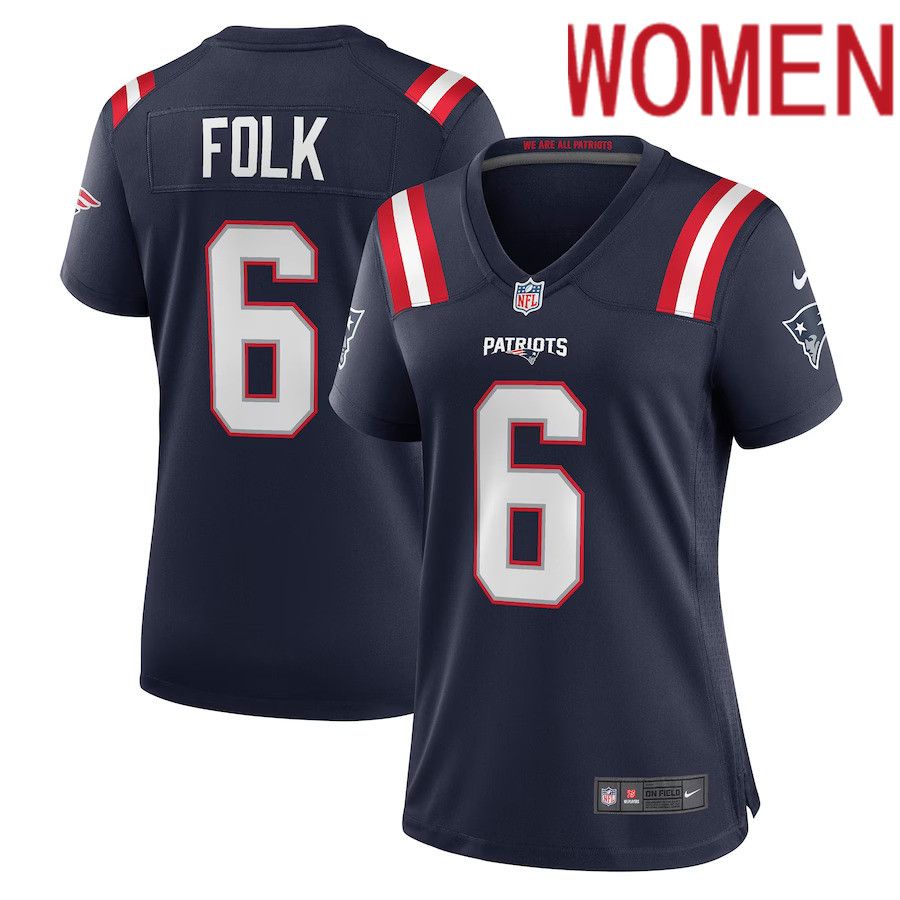 Women New England Patriots #6 Nick Folk Nike Navy Game NFL Jersey